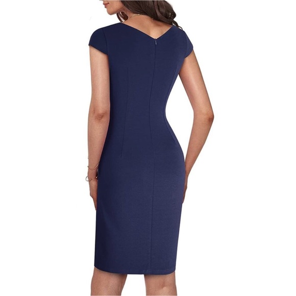 𝅺ELEGANT Front SplitBusiness Formal Vintage Slim Dress B700, Navy Blue - Picture 2 of 8